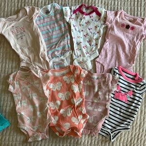 Assorted Baby One Pieces Set - Pink, Cream, and Stripes
